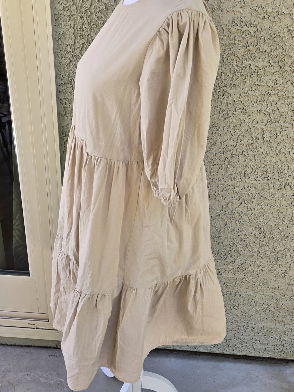 Ole By Koton Beige Tiered Puff-Sleeve Midi Dress - Picture 4 of 9